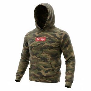 Camouflage Hoodie with Red Savage Patch Men’s Large